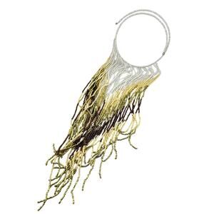 Festival Boho Yellow Green Brown White Headed Fringe Flex Collar Necklace